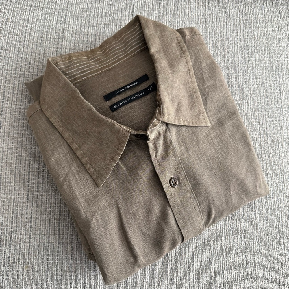 Club Monaco Tan Casual Long Sleeve Button Down Shirt 100% Linen